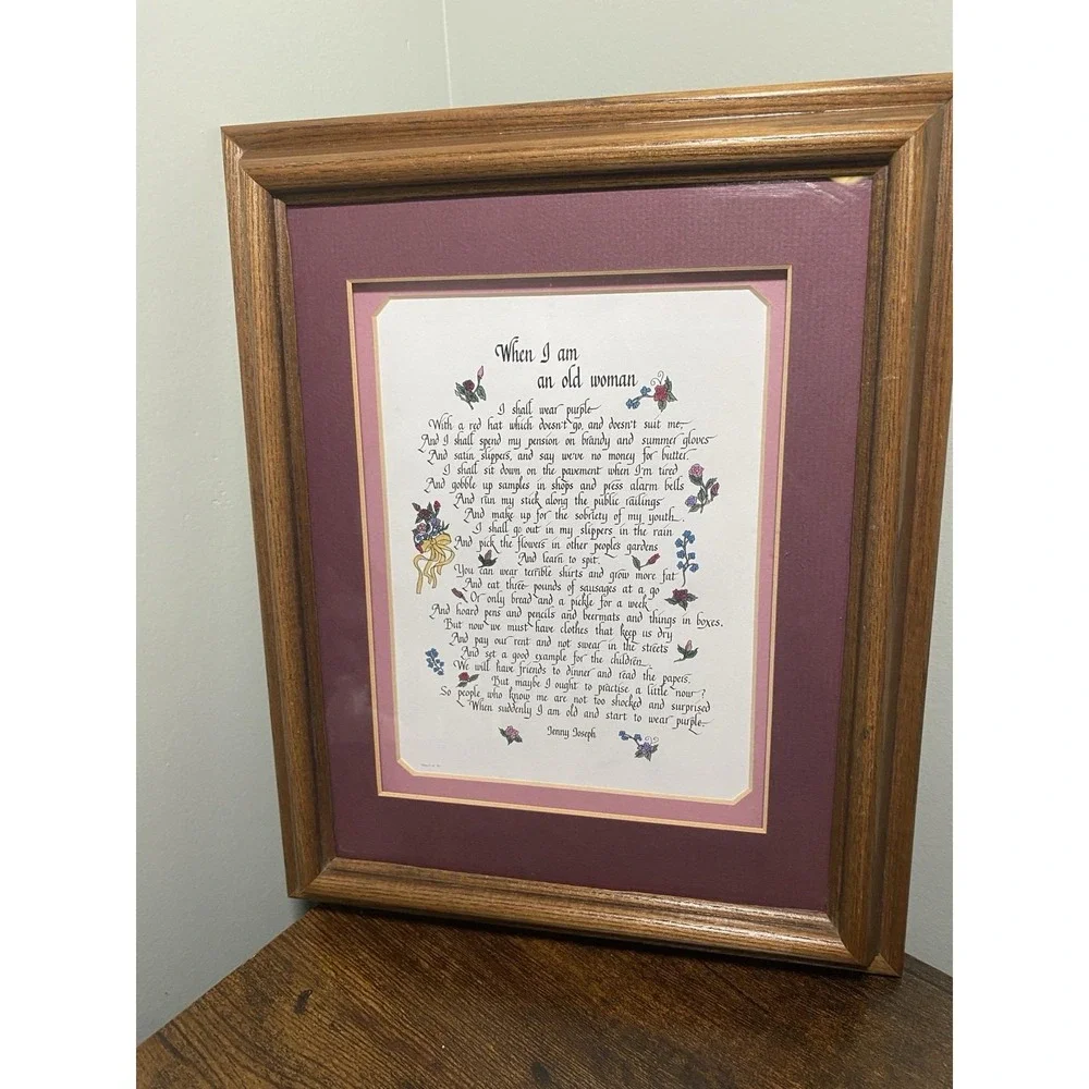 Vintage 90s Wooden Frame with 1994 Old Woman Poem Cottagecore